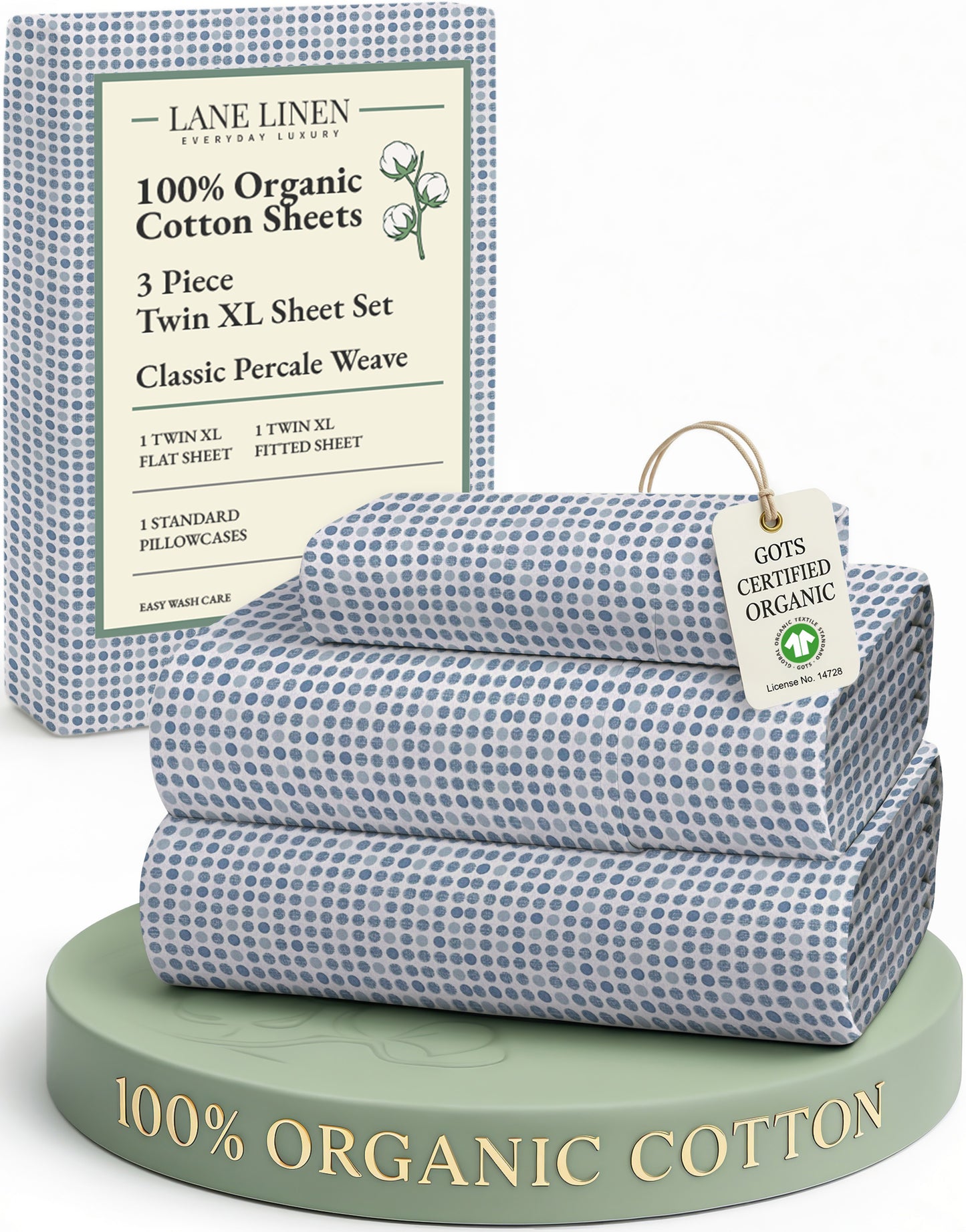 100% Organic Cotton-Polka-Dot-Blue