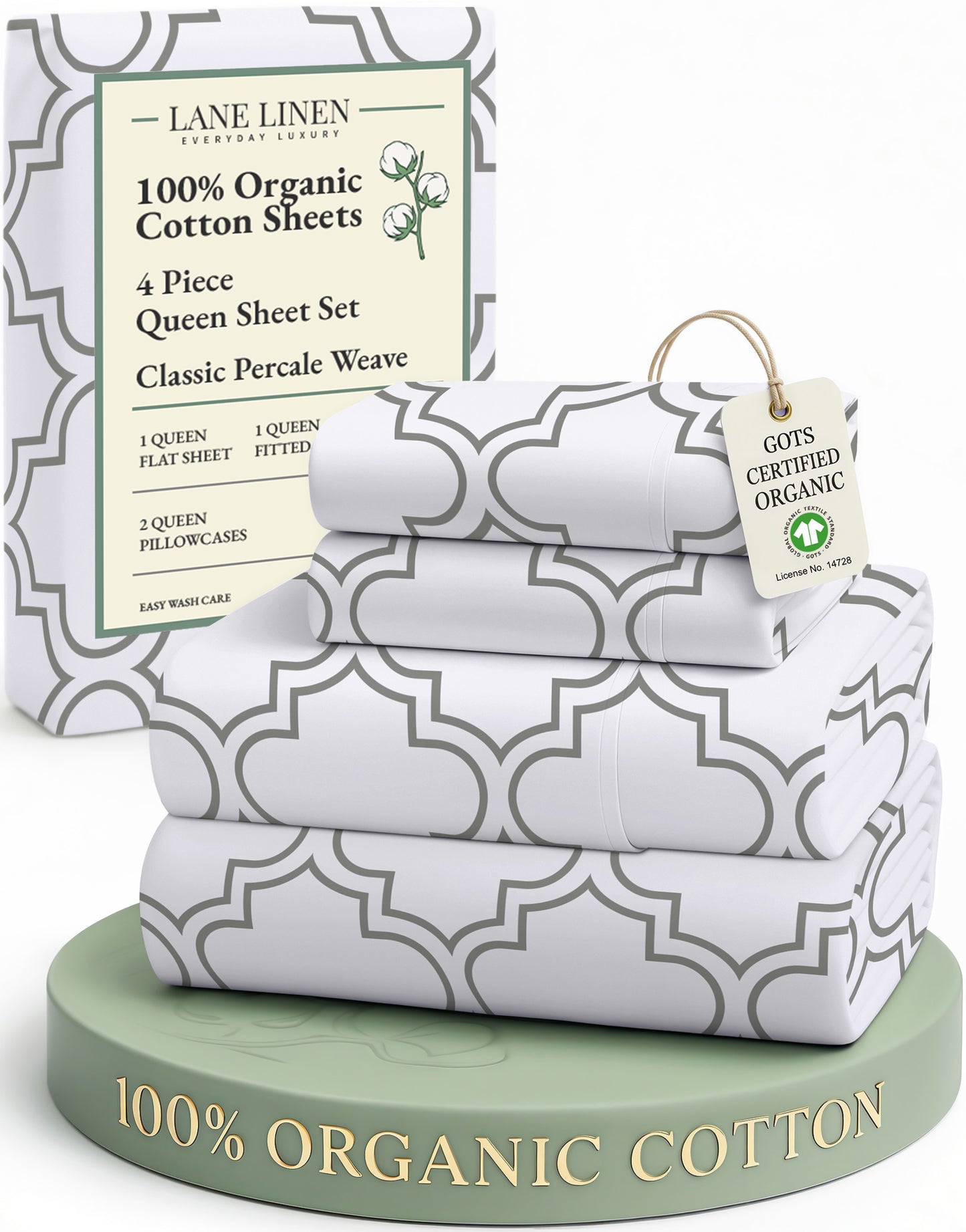 100% Organic Cotton-Trellis-Silver