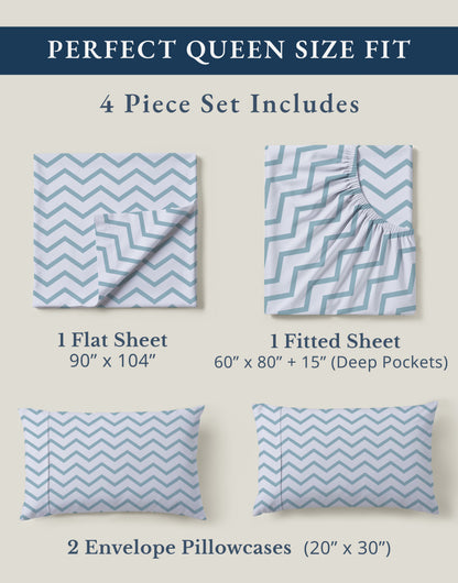 100% Organic Cotton-Chevron-Cool-Blue