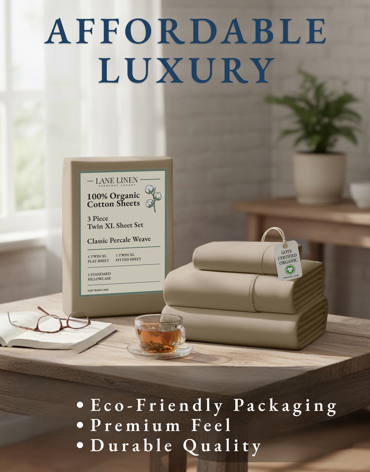 100% Organic Cotton-Taupe