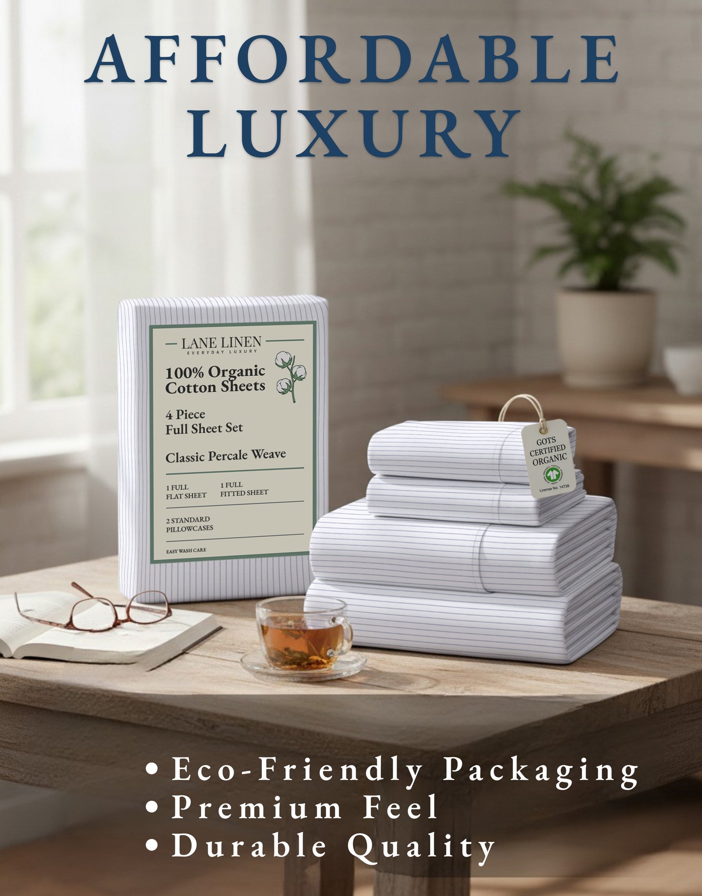 100% Organic Cotton-Ticking-Stripe