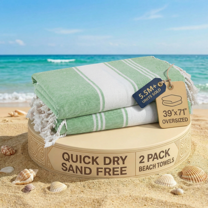2 PIECE TURKISH BEACH TOWEL SET-JADE-GREEN