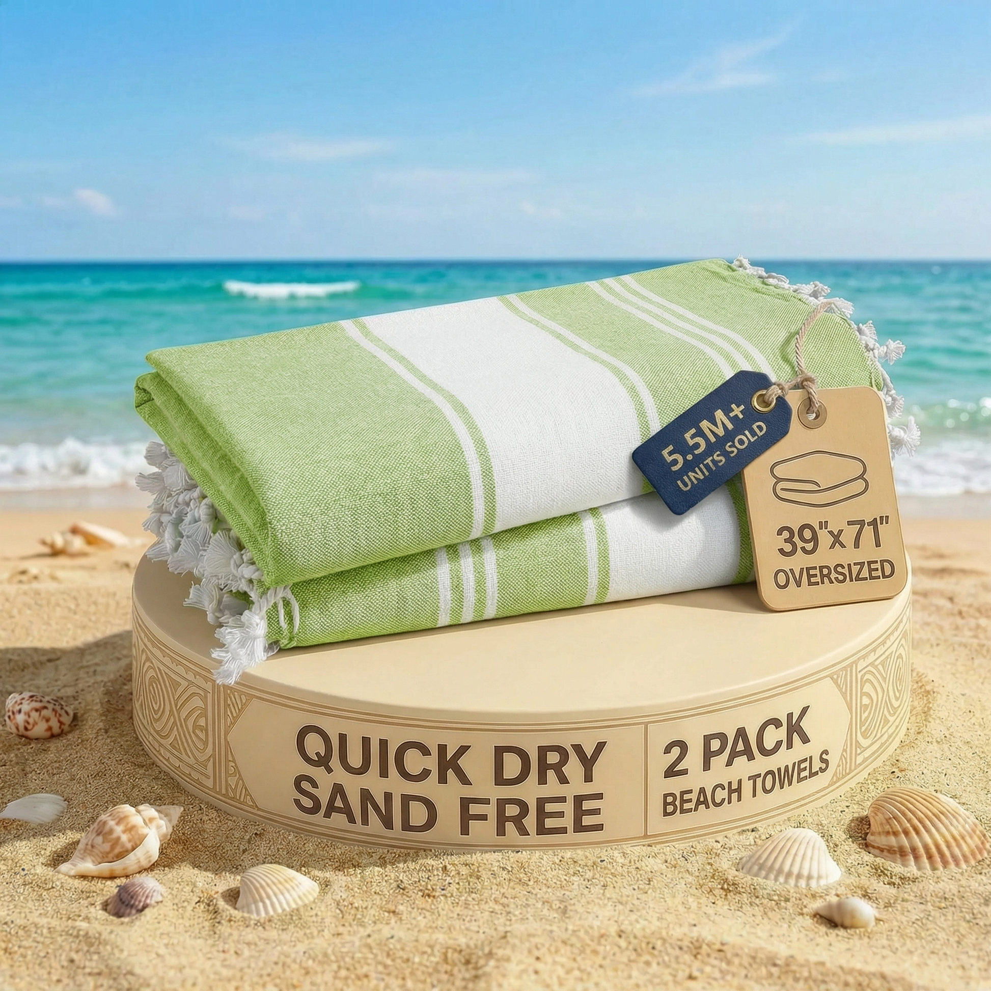 2 PIECE TURKISH BEACH TOWEL SET-JADE-LIME