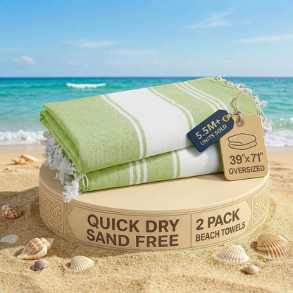 2 PIECE TURKISH BEACH TOWEL SET-JADE-LIME