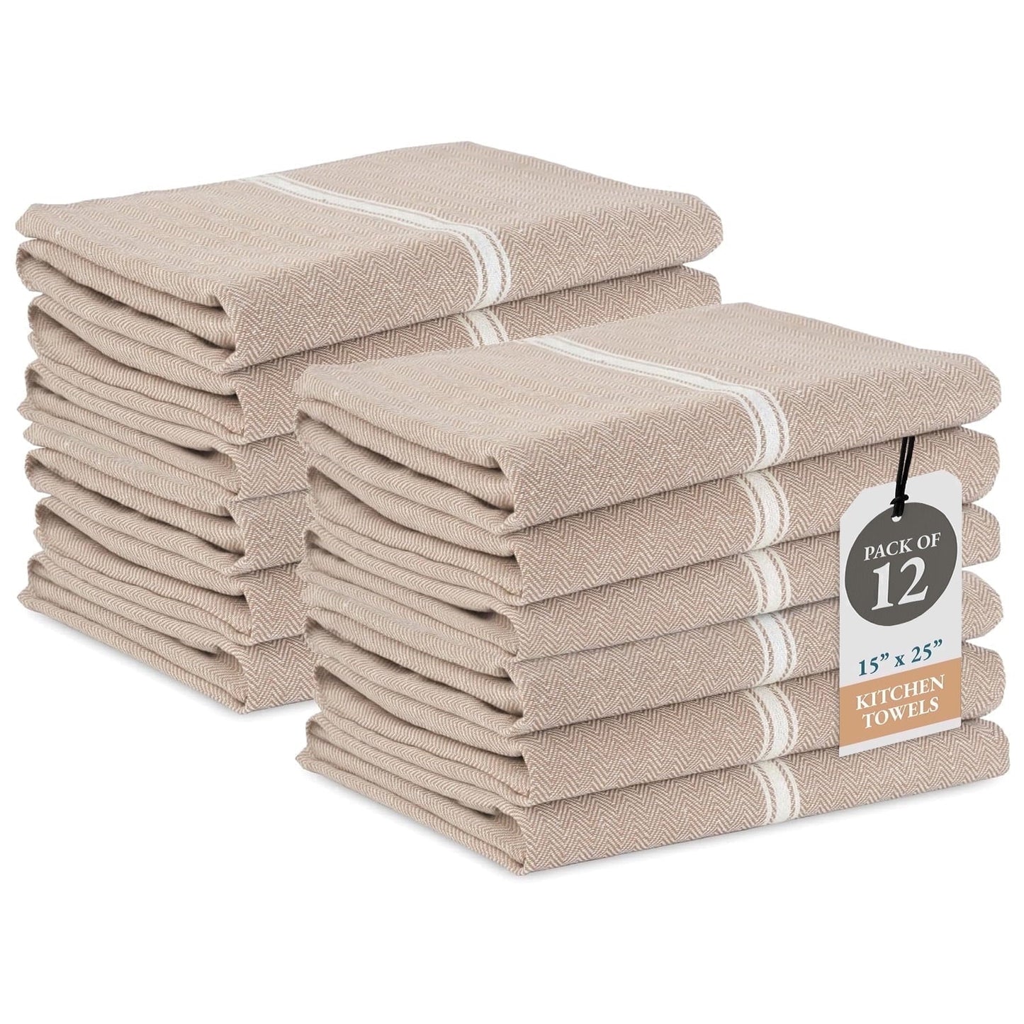 Herringbone Kitchen Towel Set cp-gallery: color=Beige; size=12 Piece Set