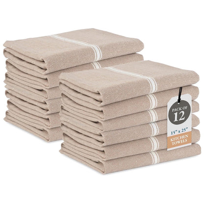 Herringbone Kitchen Towel Set cp-gallery: color=Beige; size=12 Piece Set