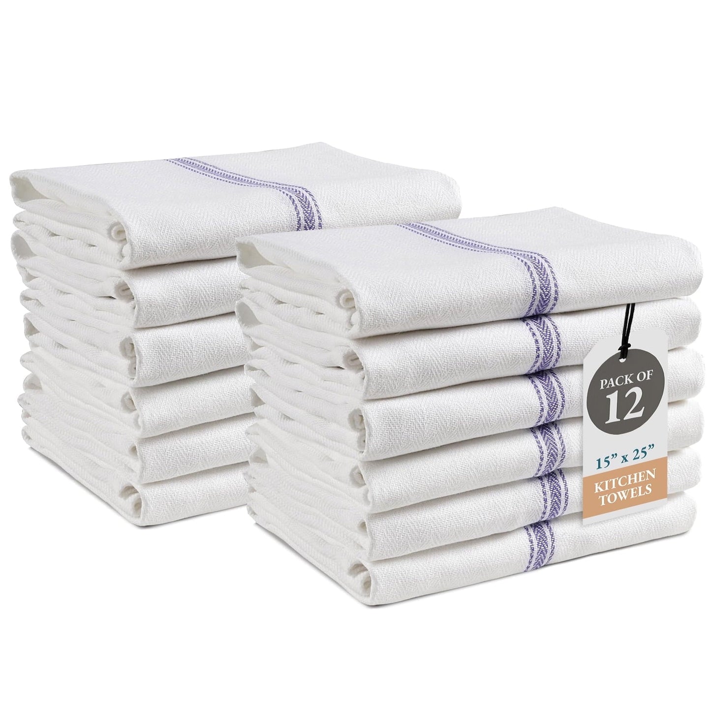 Herringbone Kitchen Towel Set cp-gallery: color=Blue Stripe; size=12 Piece Set