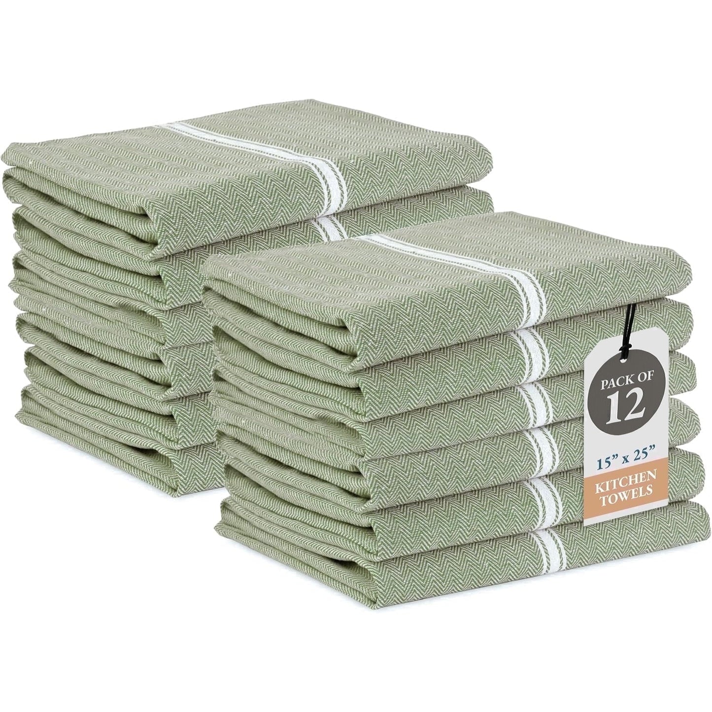 Herringbone Kitchen Towel Set cp-gallery: color=Olive Chambray; size=12 Piece Set