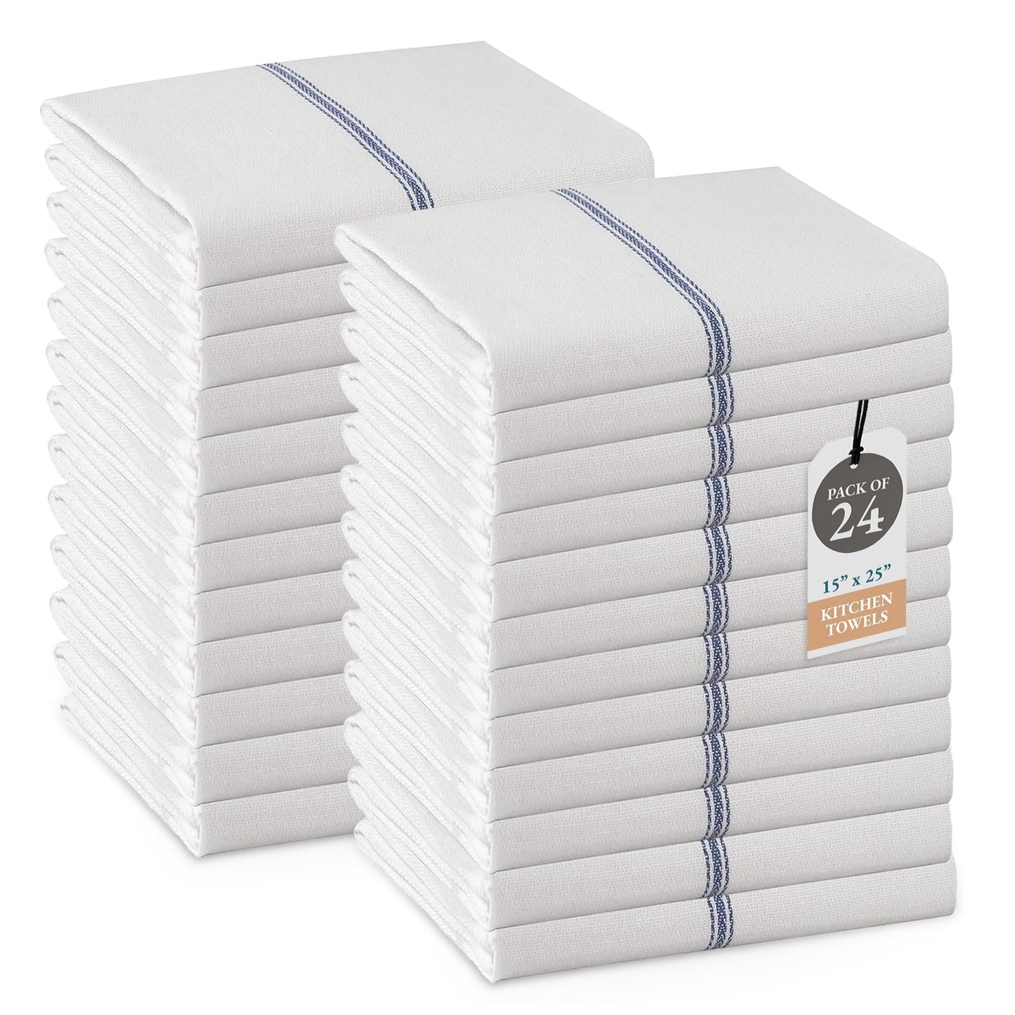Herringbone Kitchen Towel Set cp-gallery: color=Blue Stripe; size=24 Piece Set