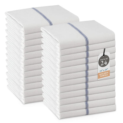 Herringbone Kitchen Towel Set cp-gallery: color=Blue Stripe; size=24 Piece Set