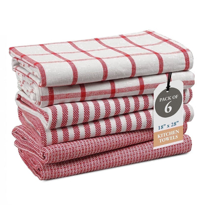 Multi-Weave Kitchen Towel Set cp-gallery: color=Christmas Red; size=6 Piece Set