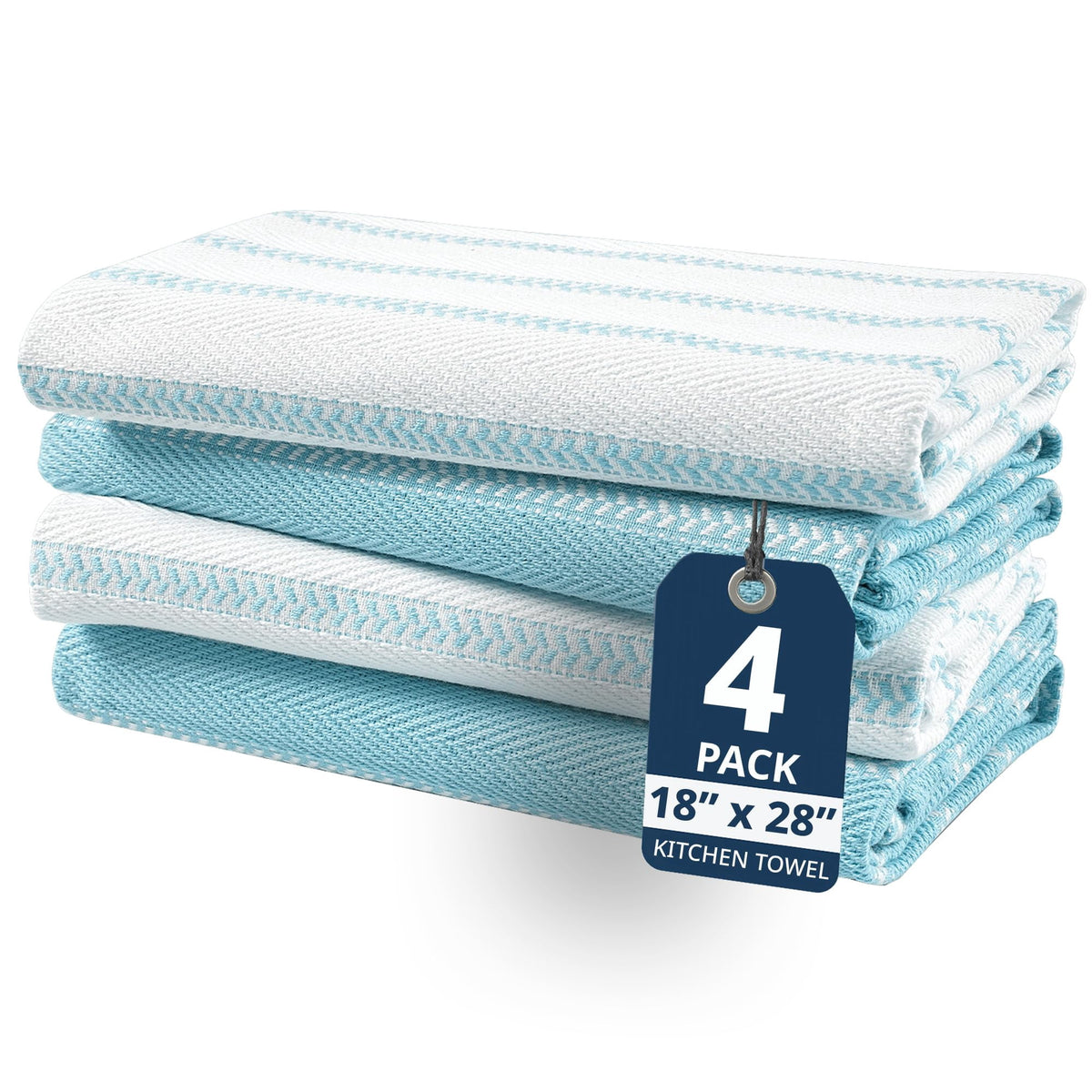 4 Piece Multiweave Herringbone Kitchen Towel Set - Aqua
