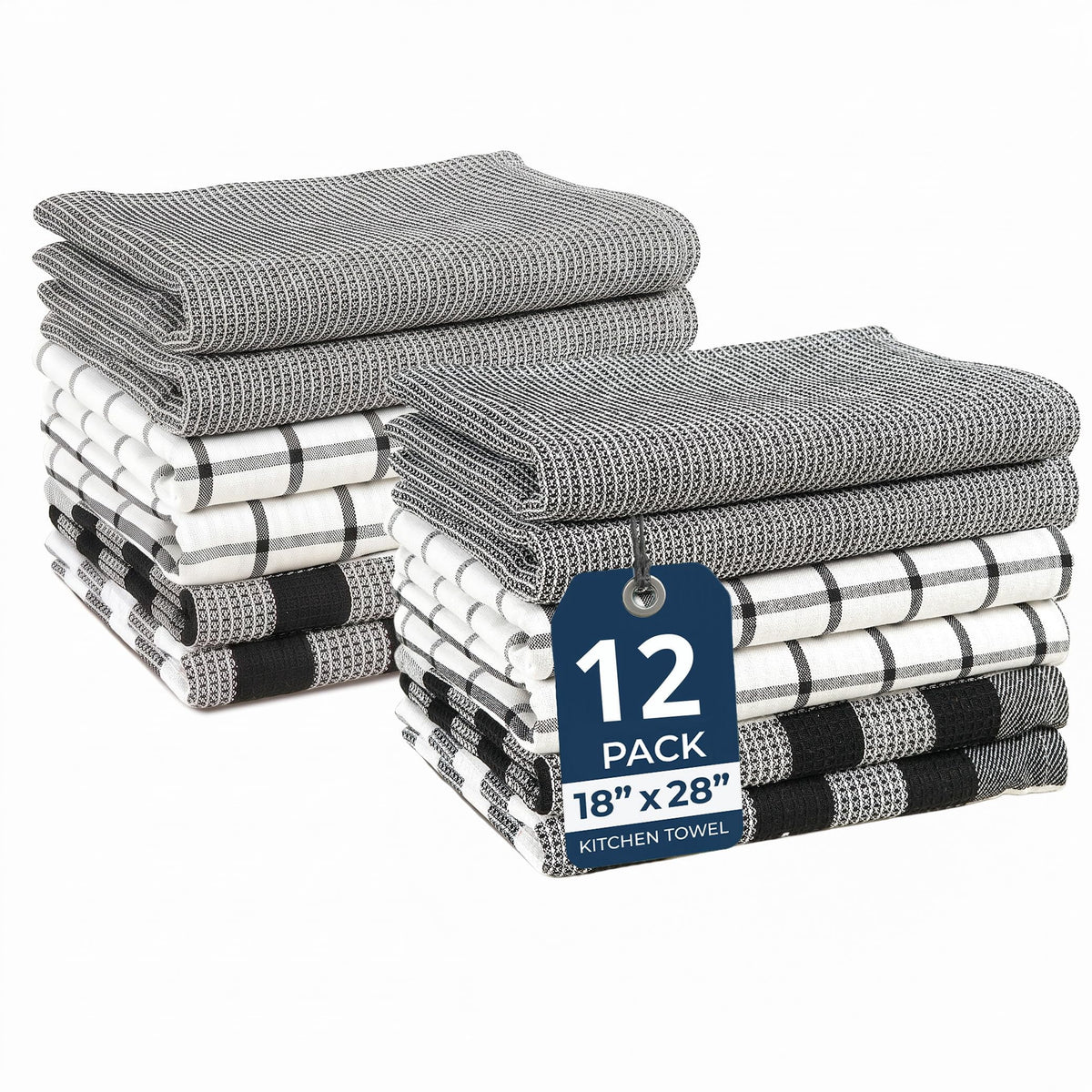 12 Piece Multiweave Kitchen Towel Set - Black