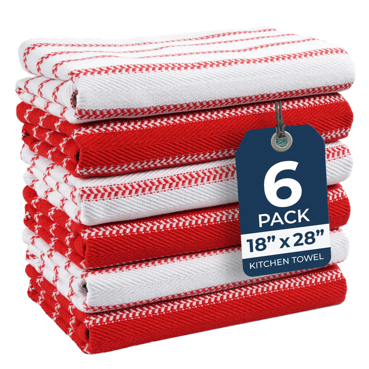 6 Piece Multiweave Herringbone Kitchen Towel Set - Christmas Red