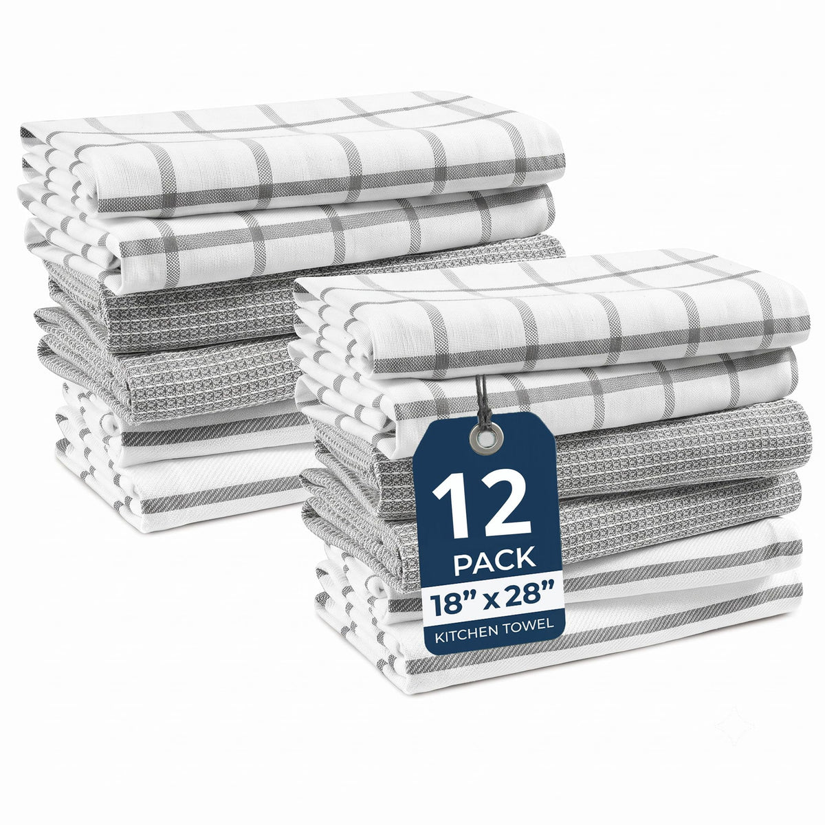 12 Piece Multiweave Kitchen Towel Set - Grey