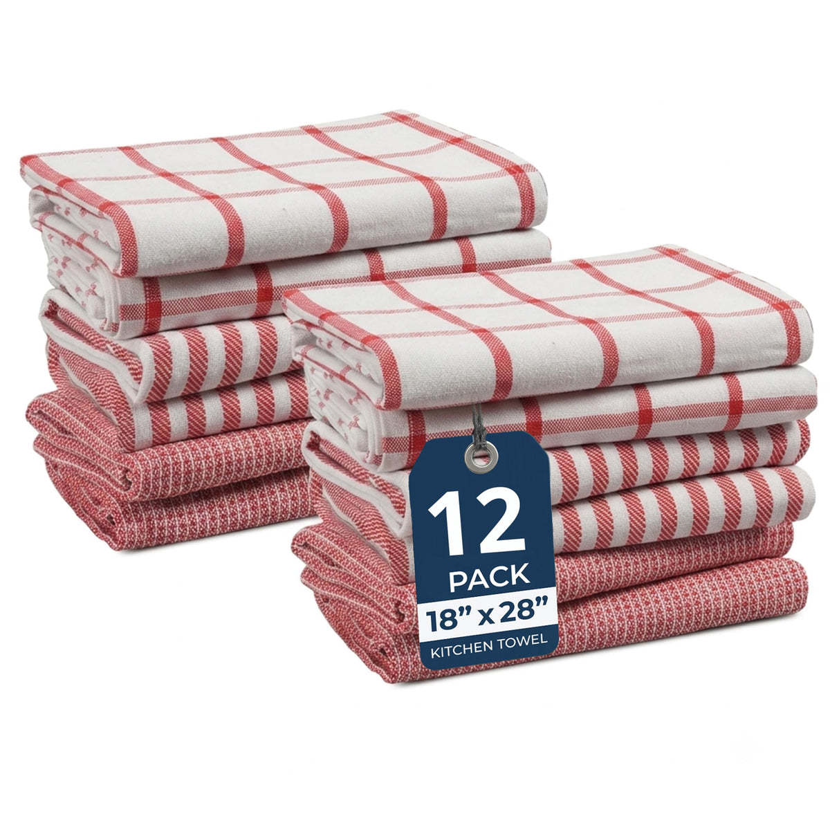 12 Piece Multiweave Kitchen Towel Set - Christmas Red