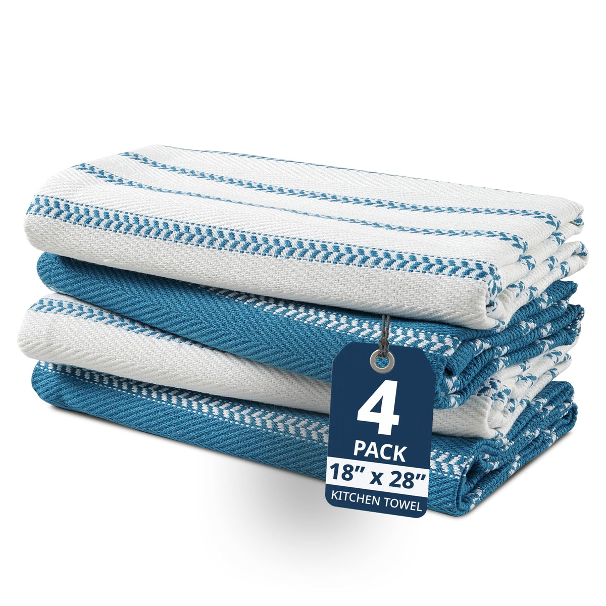 4 Piece Multiweave Herringbone Kitchen Towel Set - Blue Saphire
