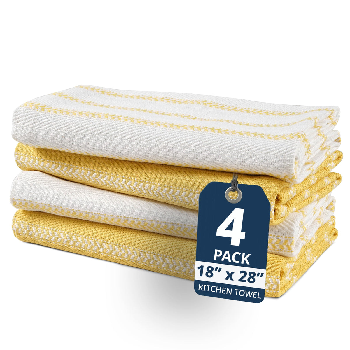 4 Piece Multiweave Herringbone Kitchen Towel Set - Yellow