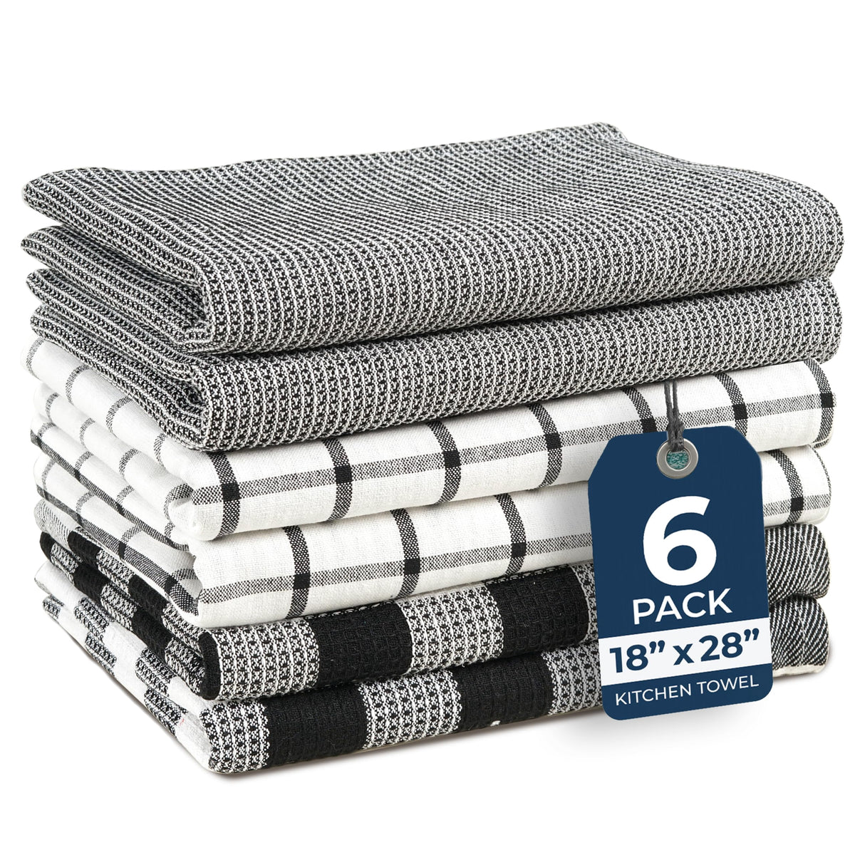 6 Piece Multiweave Kitchen Towel Set - Black