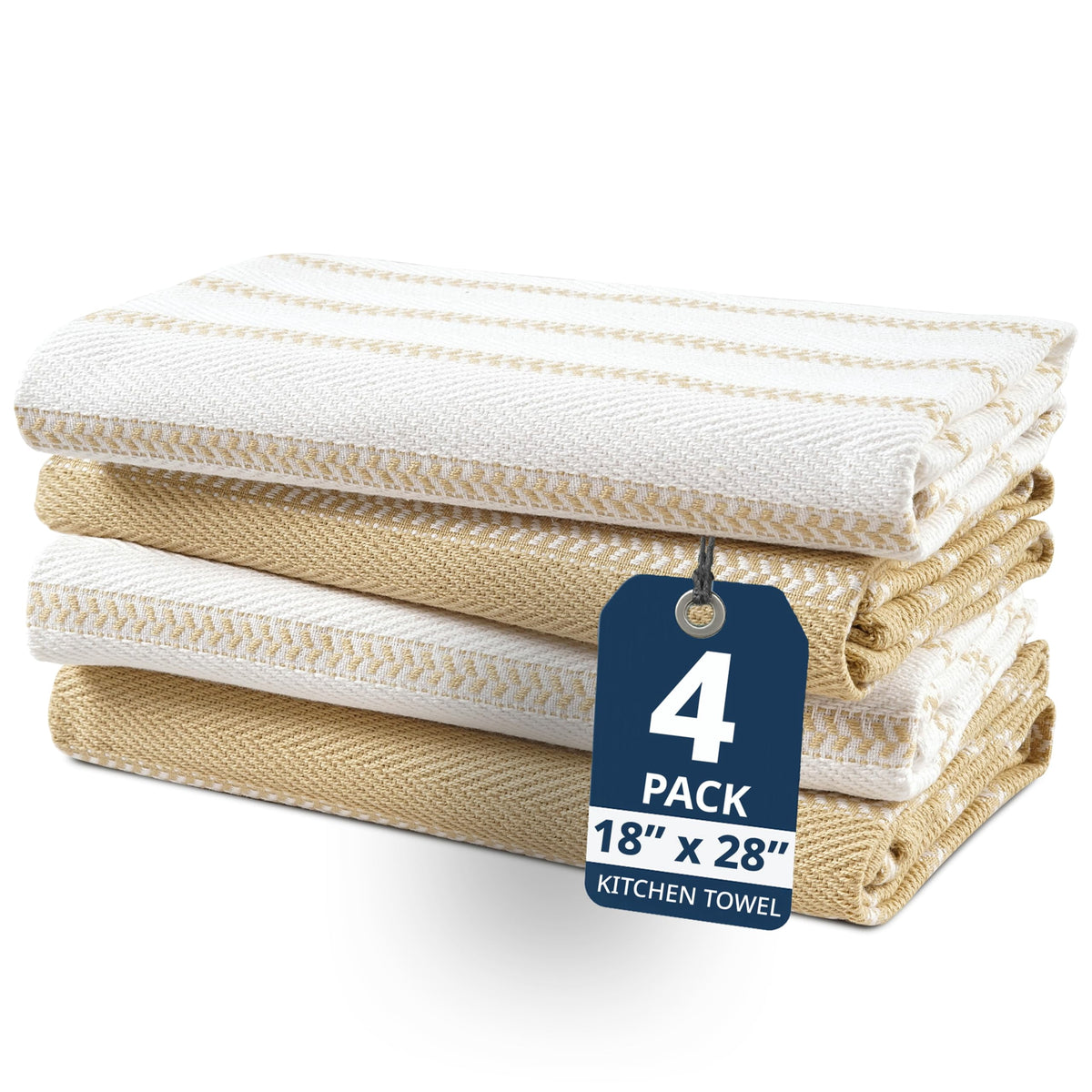 4 Piece Multiweave Herringbone Kitchen Towel Set - Beige