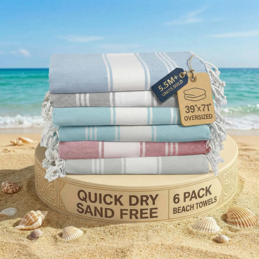 6 PIECE TURKISH BEACH TOWEL SET-Nautical-Color