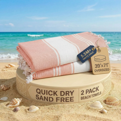 2 PIECE TURKISH BEACH TOWEL SET-QUARTZ-PINK