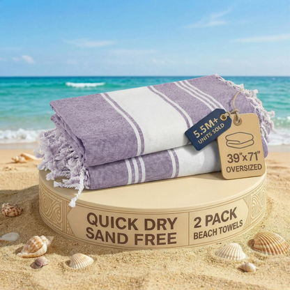 2 PIECE TURKISH BEACH TOWEL SET-REGAL-ORCHID