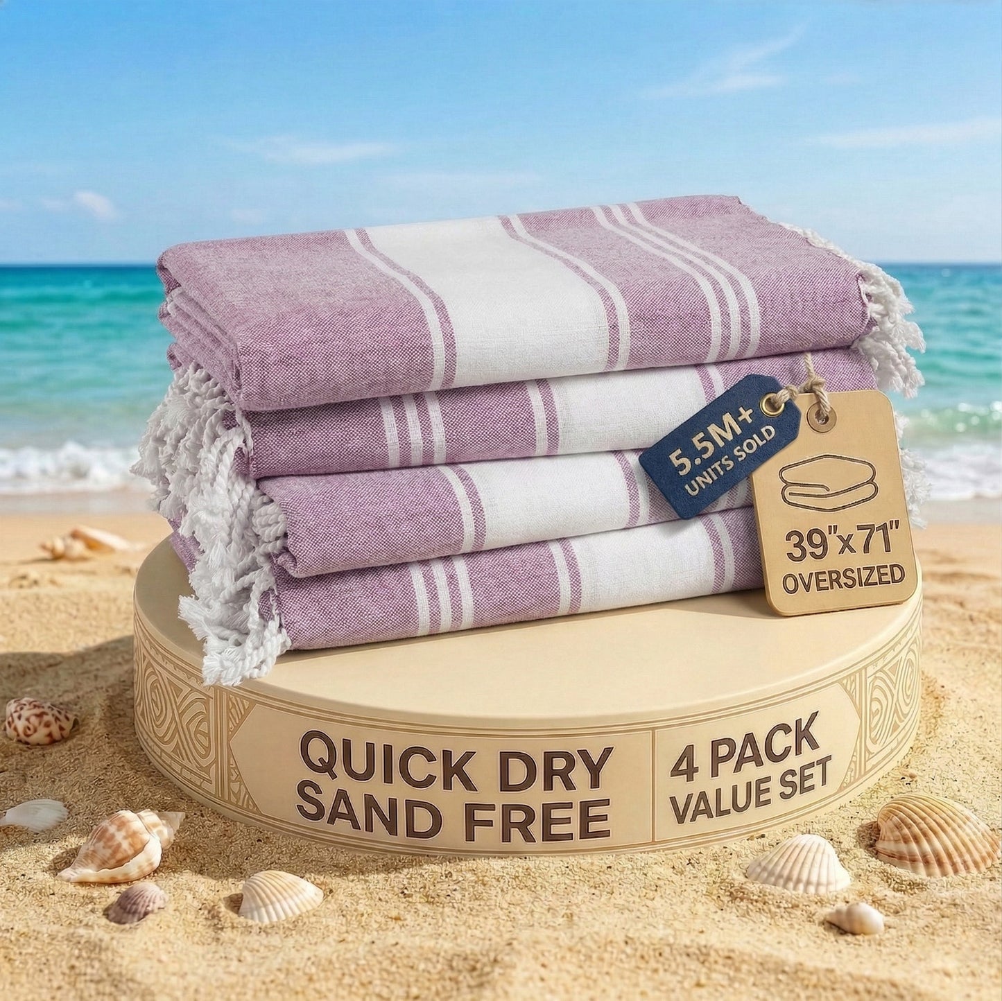 4 PIECE TURKISH BEACH TOWEL SET-REGAL-ORCHID