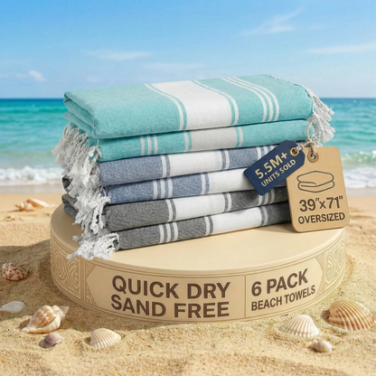 6 PIECE TURKISH BEACH TOWEL SET-Tropical-Color