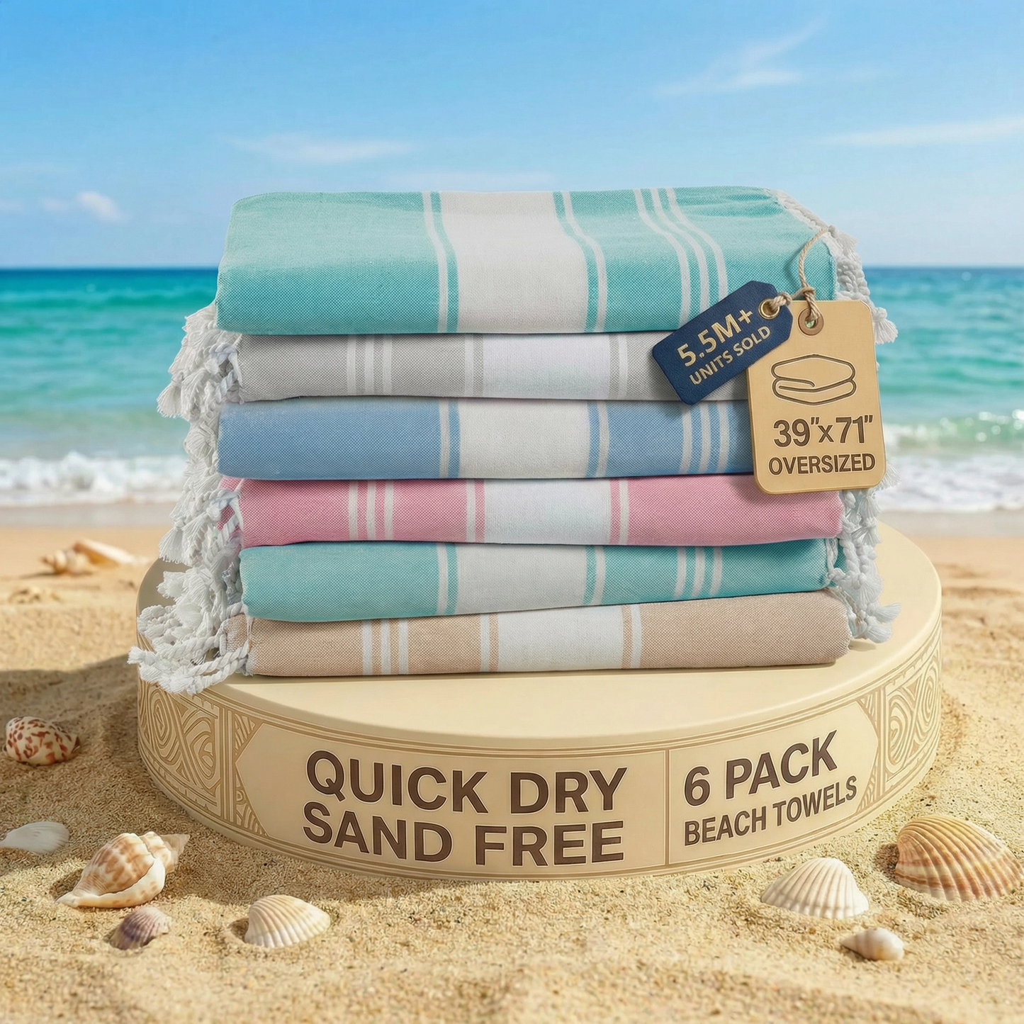 6 PIECE TURKISH BEACH TOWEL SET-Vintage-Beach