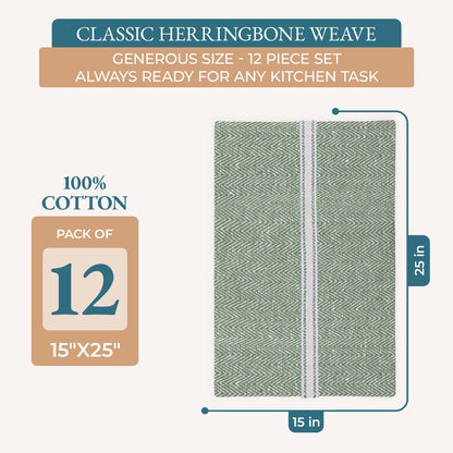 Herringbone Kitchen Towel Set cp-gallery: color=Olive Chambray; size=12 Piece Set