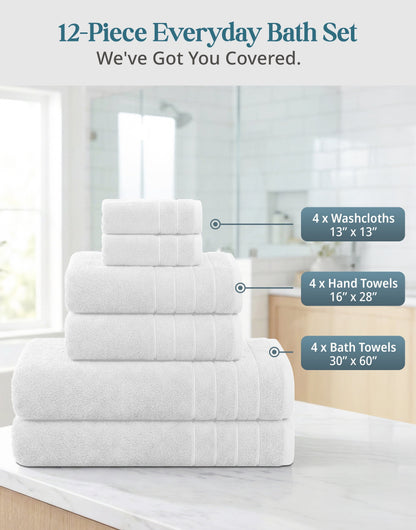 12-Piece Cotton Bath Towel Set cp-gallery: color=White; size=12 Piece Set