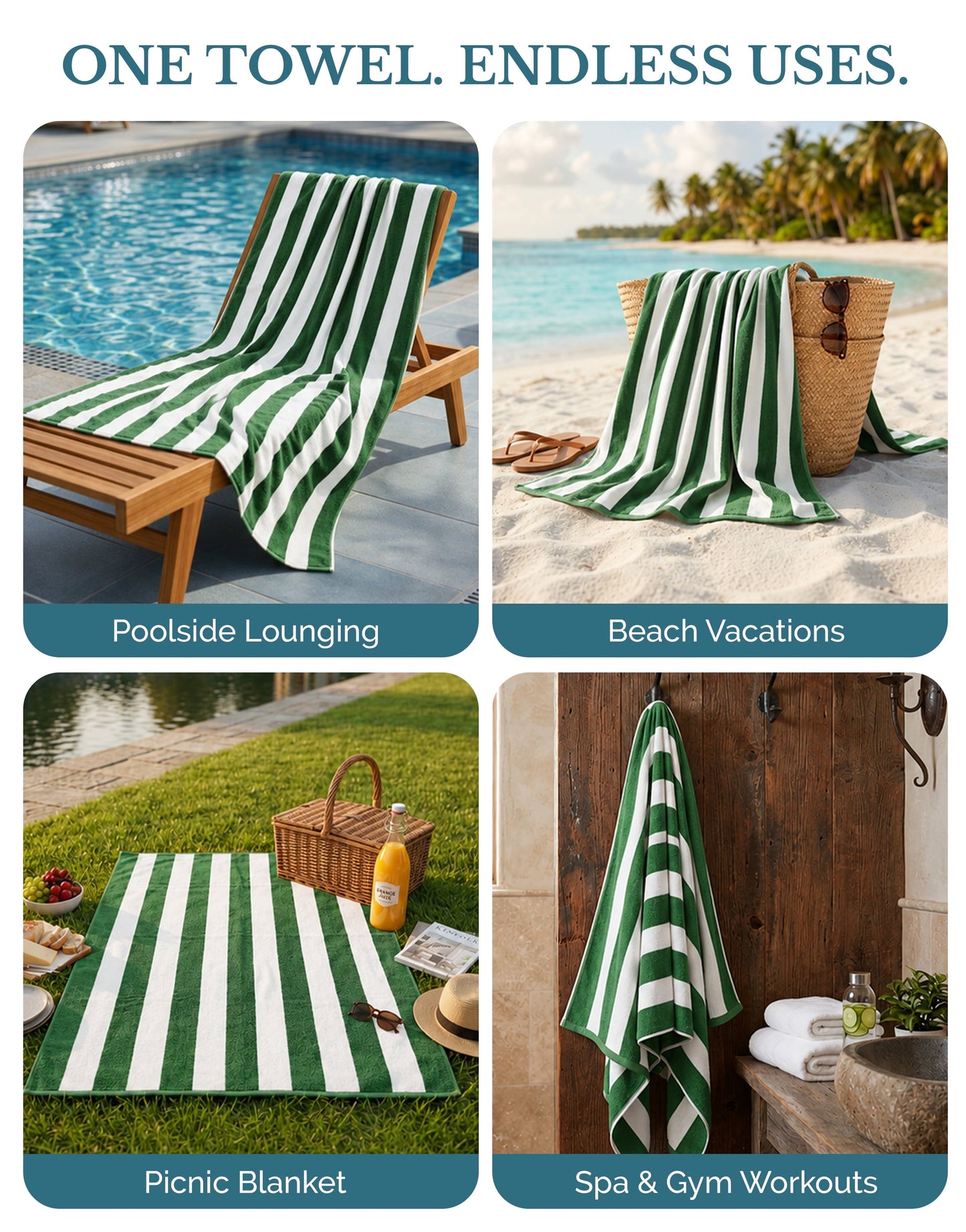 4-Piece Cabana Beach Towel Set cp-gallery: color=Green; size=4 Piece Set