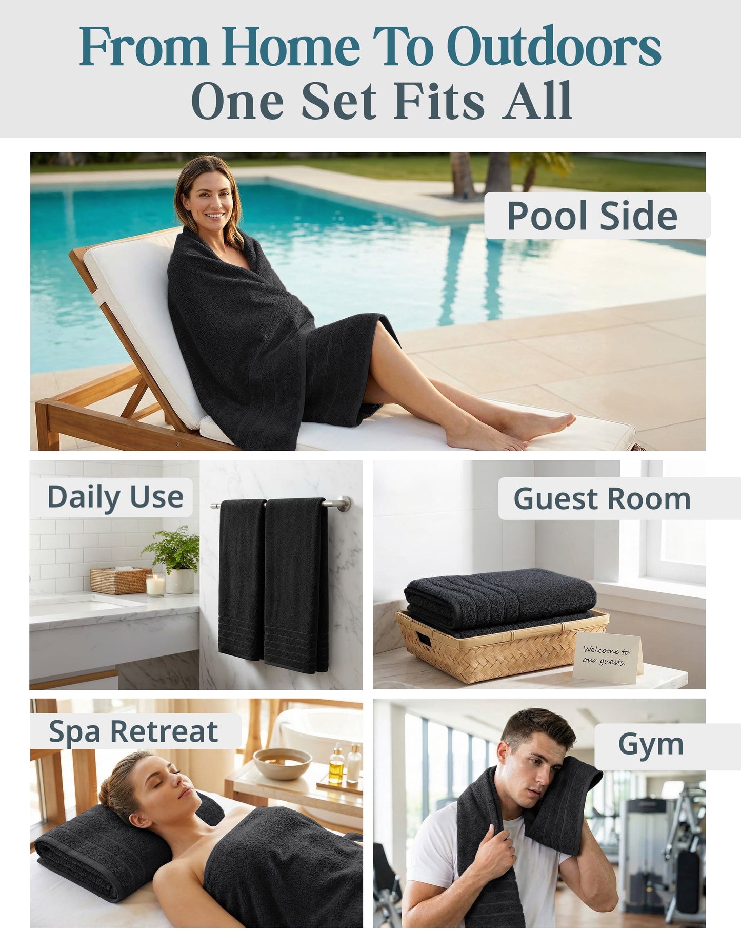 4-Piece Oversized Bath Sheets Set cp-gallery: color=Black; size=4 Piece Set