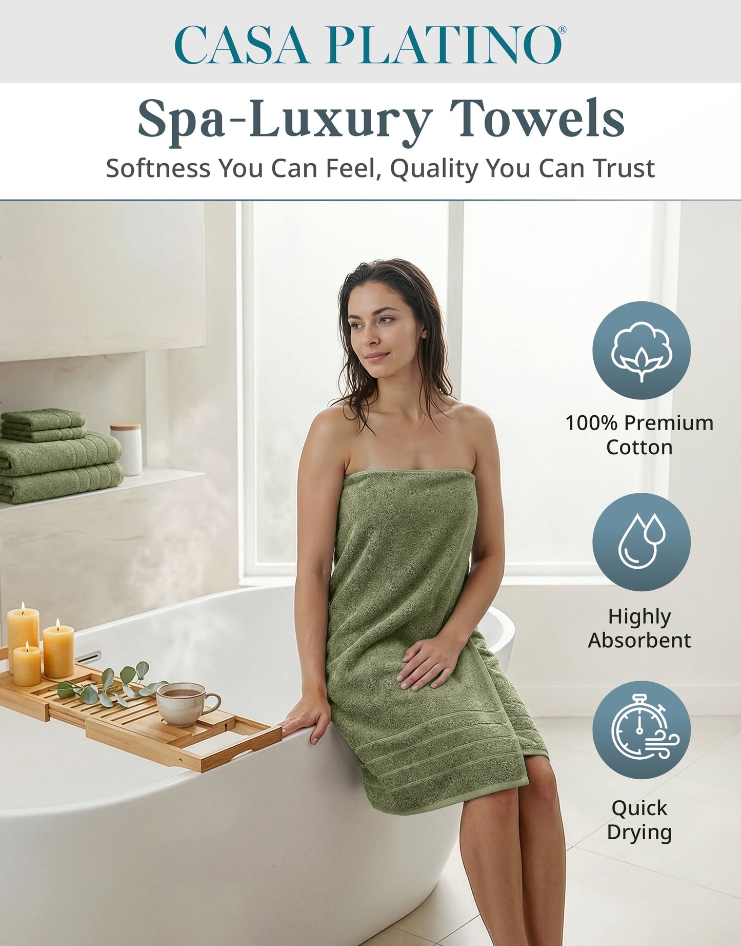 12-Piece Cotton Bath Towel Set cp-gallery: color=Oil Green; size=12 Piece Set
