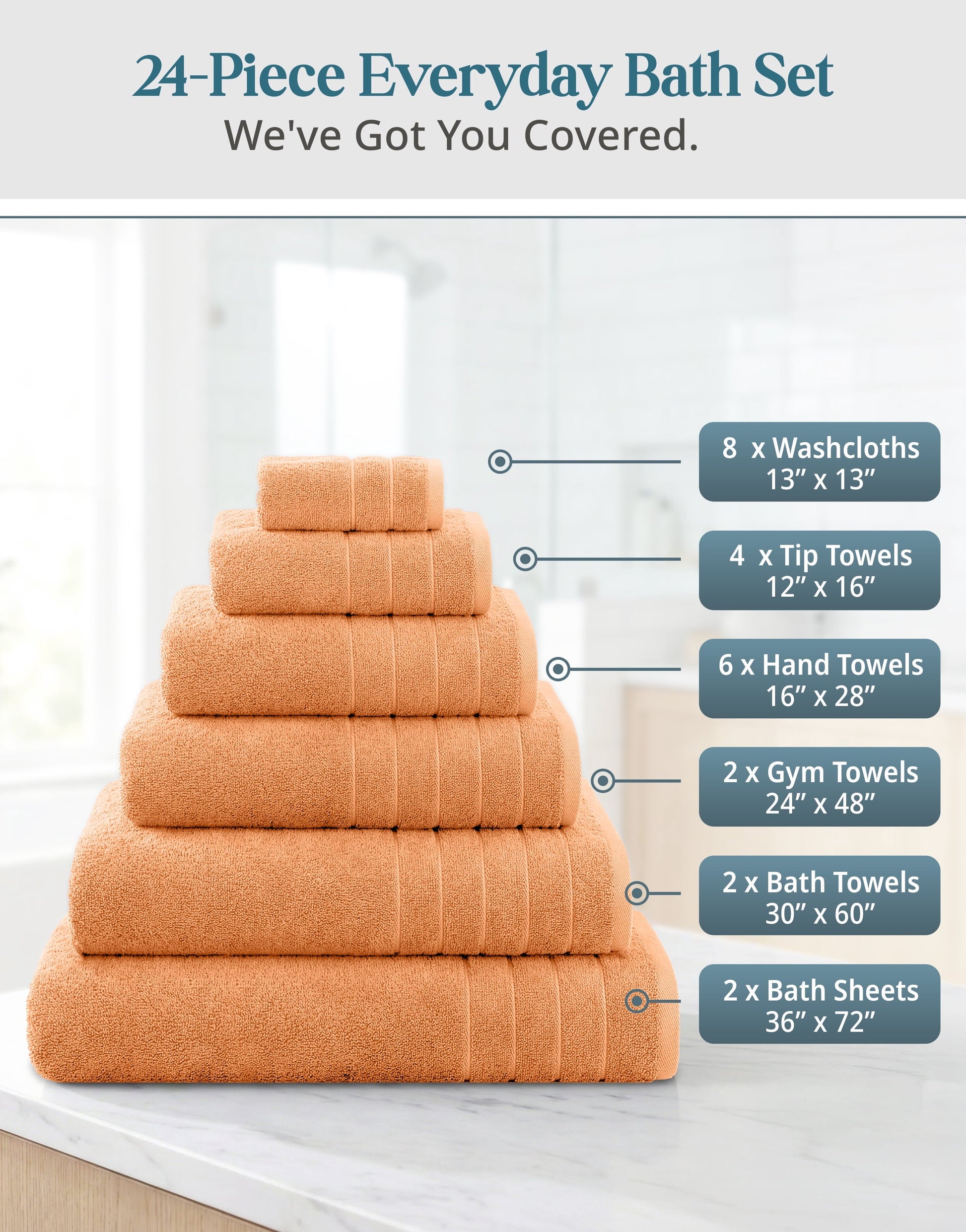 24-Piece Cotton Bath Towel Set