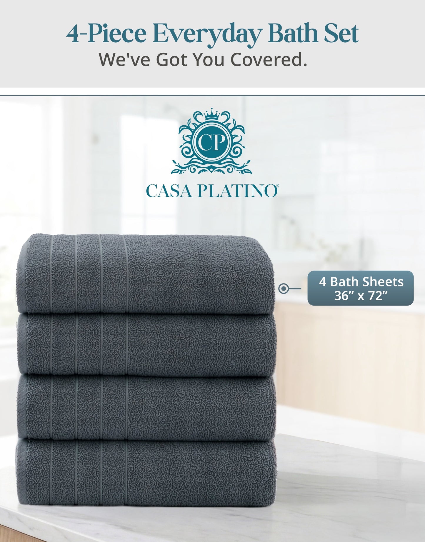4-Piece Oversized Bath Sheets Set cp-gallery: color=Cool Grey; size=4 Piece Set