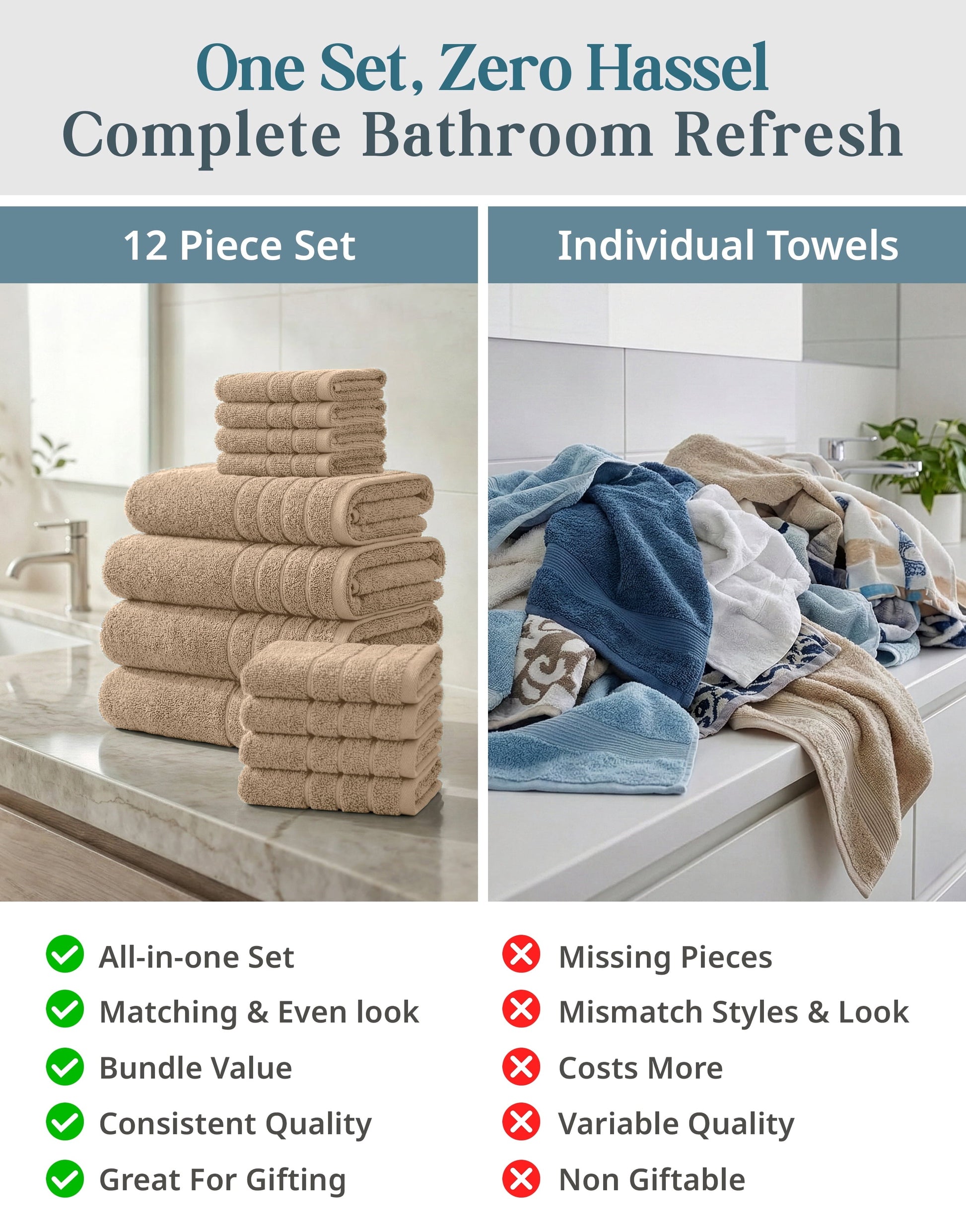12-Piece Cotton Bath Towel Set
