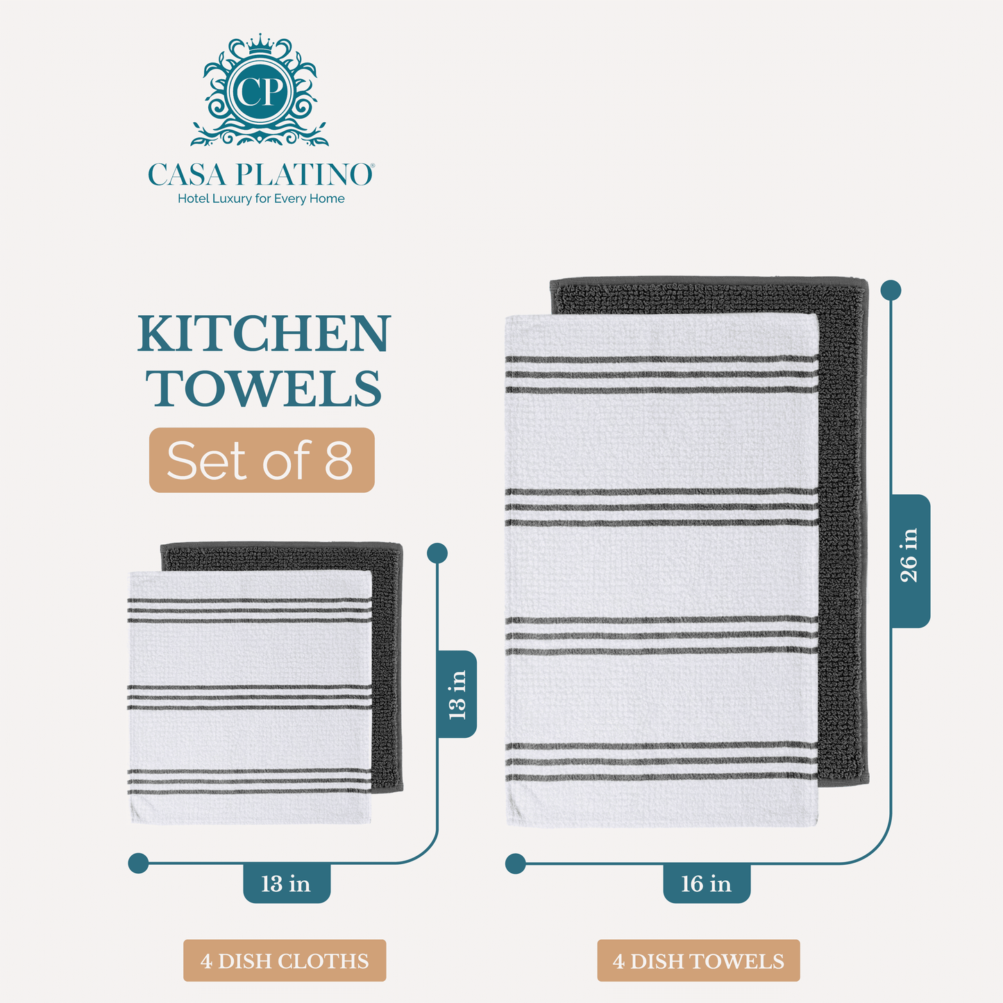 Terry Kitchen Towel Set cp-gallery: color=Grey; size=8 Piece Set