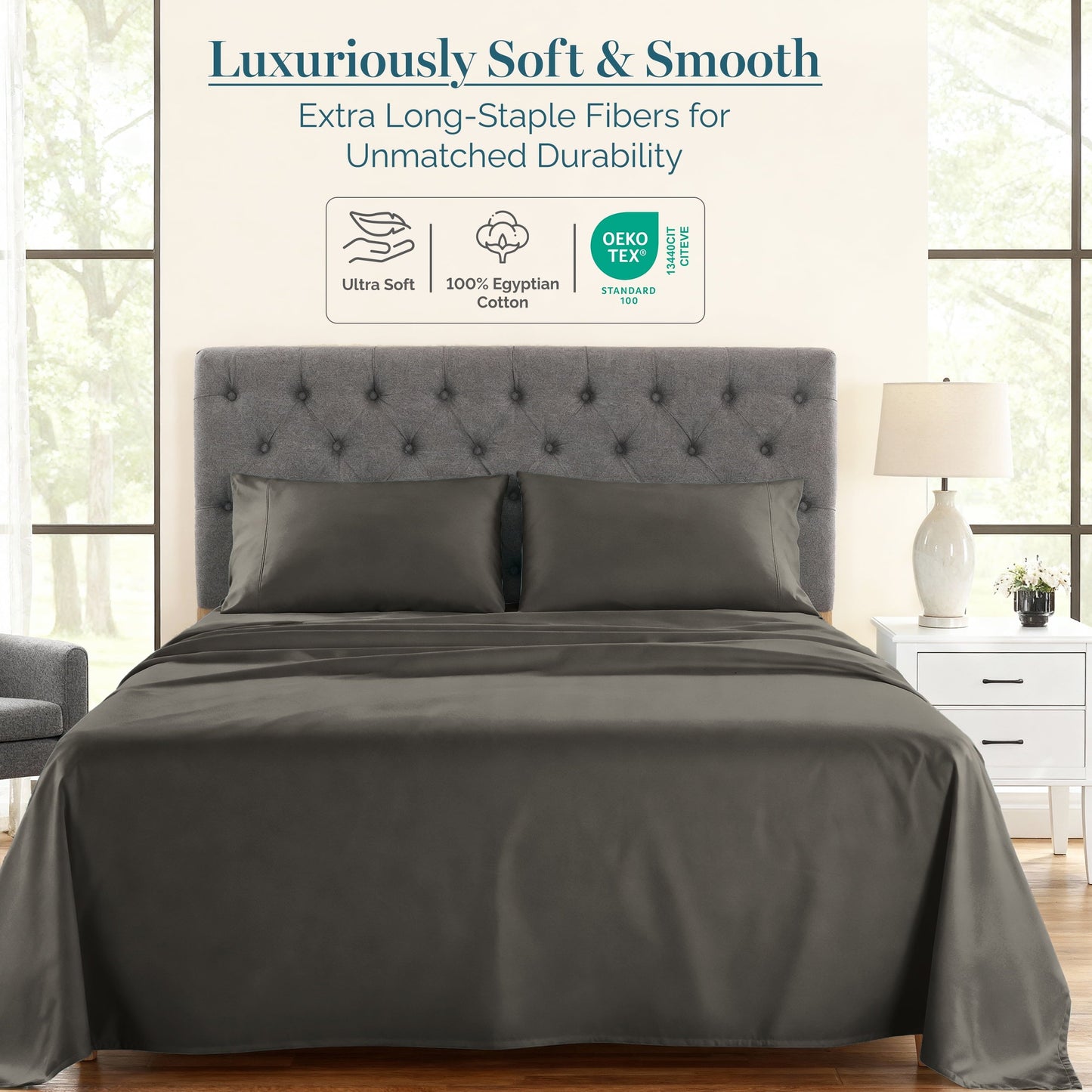 1000 Thread Count Egyptian Cotton Sheet Set cp-gallery: color=Charcoal