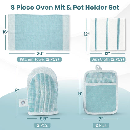 Kitchen Set - Oven Mitts, Pot Holders & Towels cp-gallery: color=Aqua; size=8 Piece Set