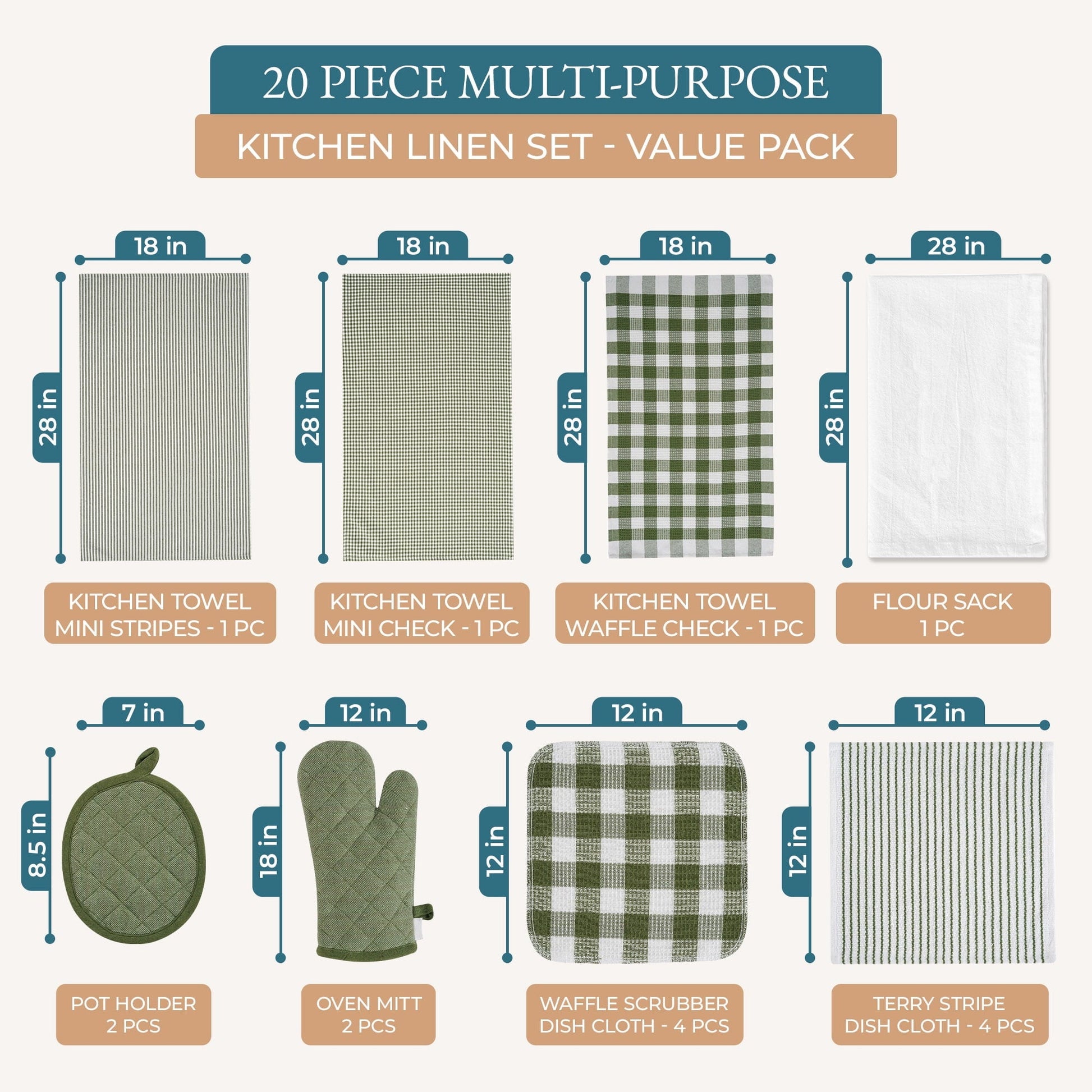 20-Piece Kitchen Towel Set Cotton Dish Towels