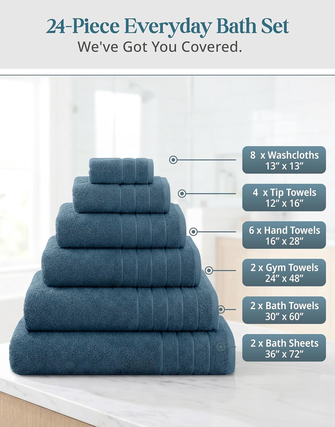 24-Piece Cotton Bath Towel Set