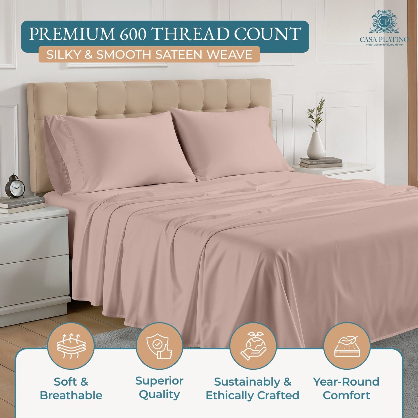 600 Thread Count Cotton Sheet Set cp-gallery: color=Sepia Rose