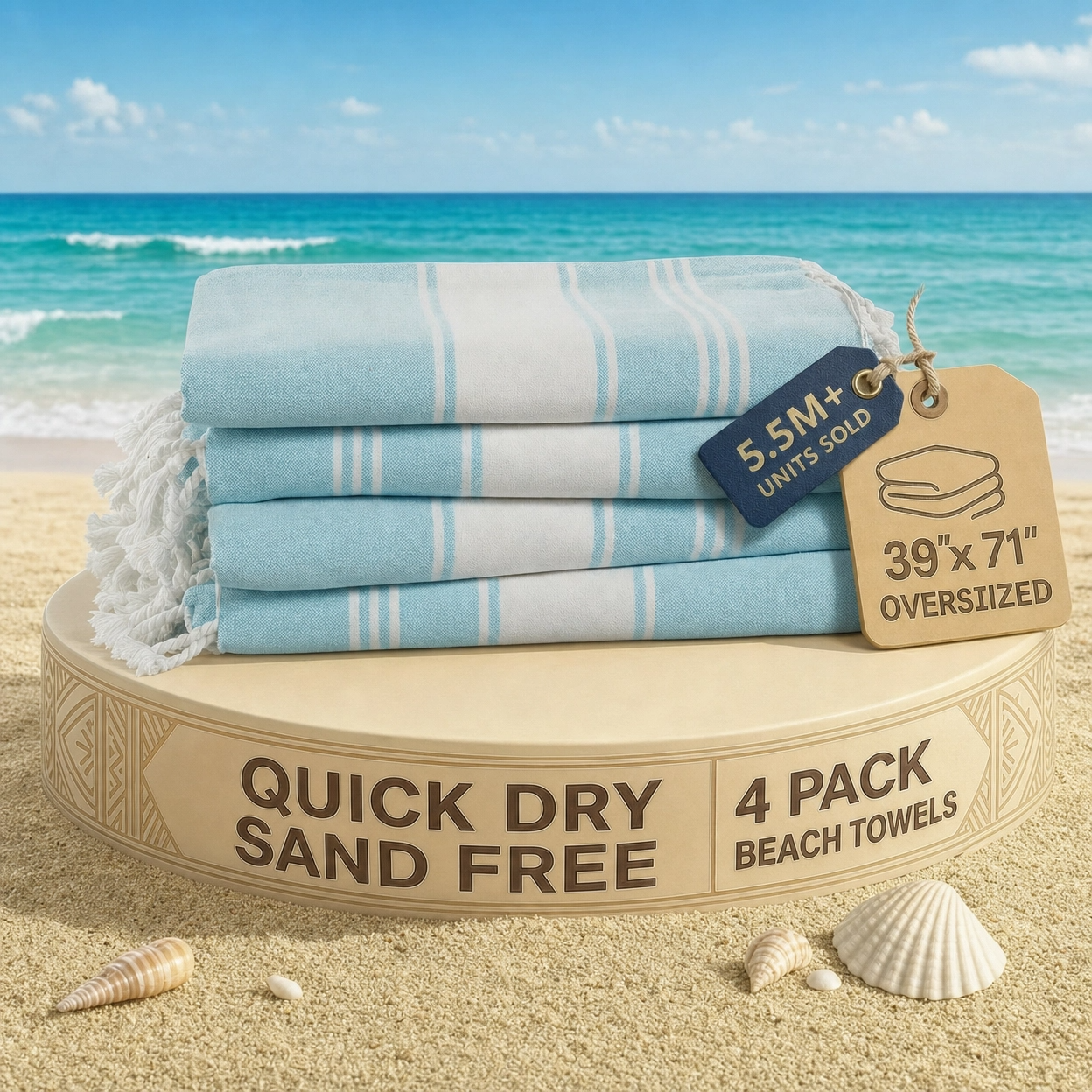4 PIECE TURKISH BEACH TOWEL SET-AQUA
