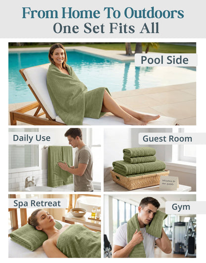 8-Piece Cotton Bath Towel Set cp-gallery: color=Oil Green; size=8 Piece Set