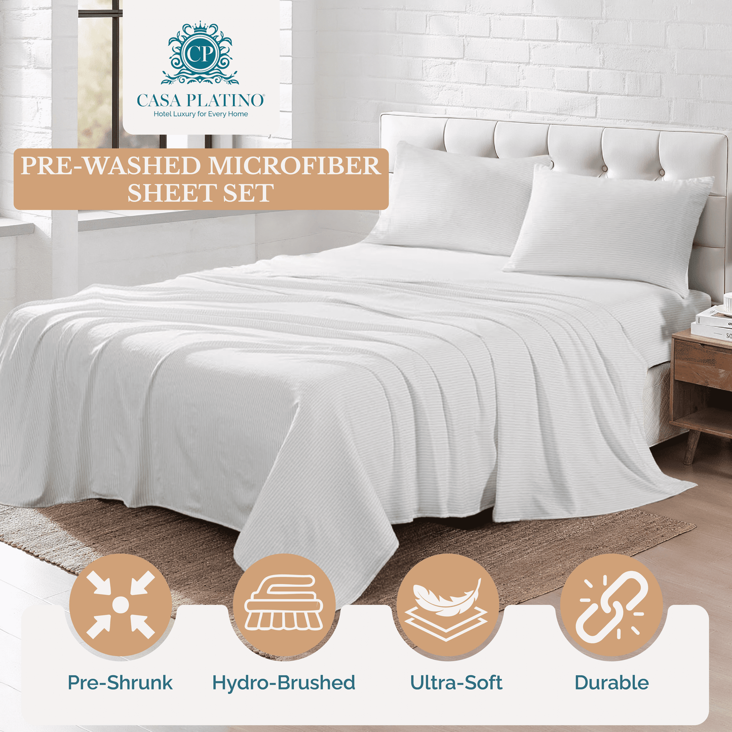 Washed Microfiber Sheet Set cp-gallery: color=Stripe Silver; size=Split King