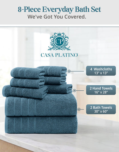8-Piece Cotton Bath Towel Set cp-gallery: color=Steel Blue; size=8 Piece Set