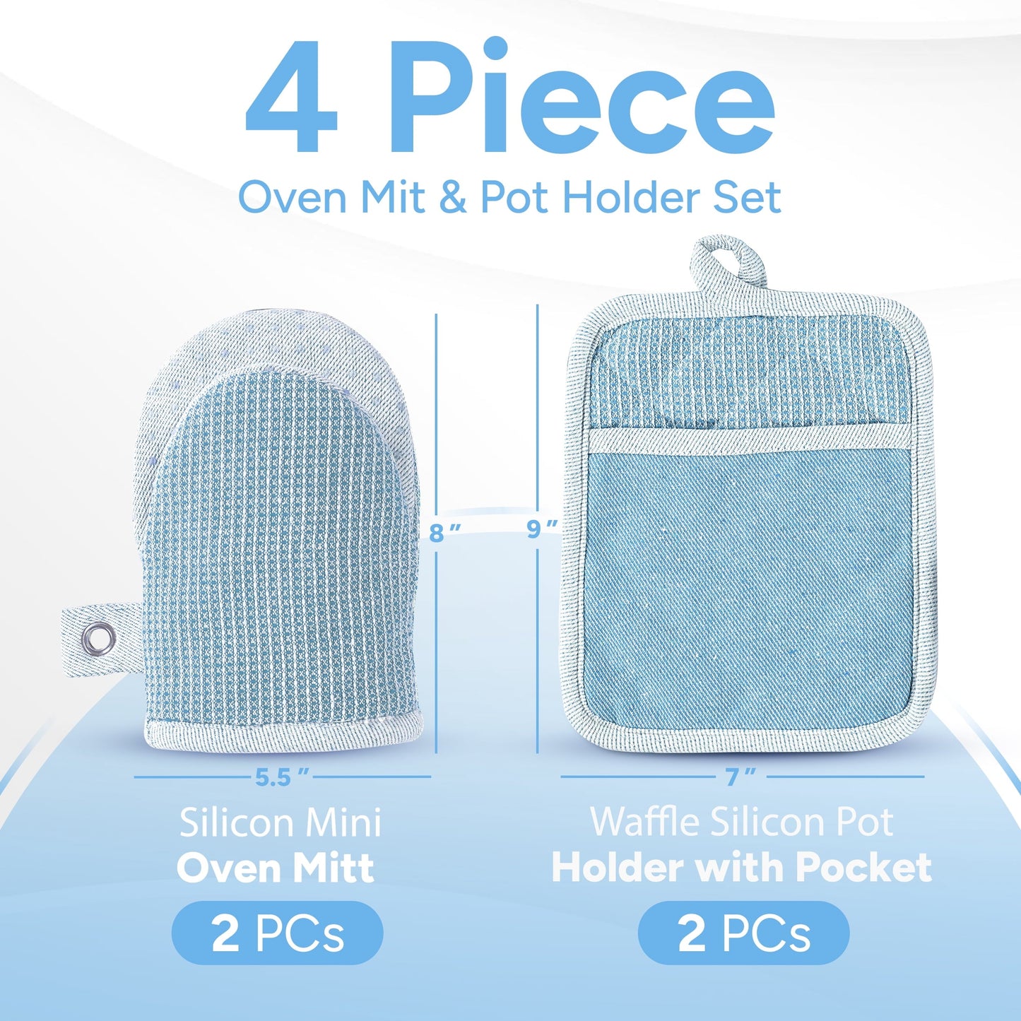 Kitchen Set - Oven Mitts, Pot Holders & Towels cp-gallery: color=Cornflower; size=4 Piece Set