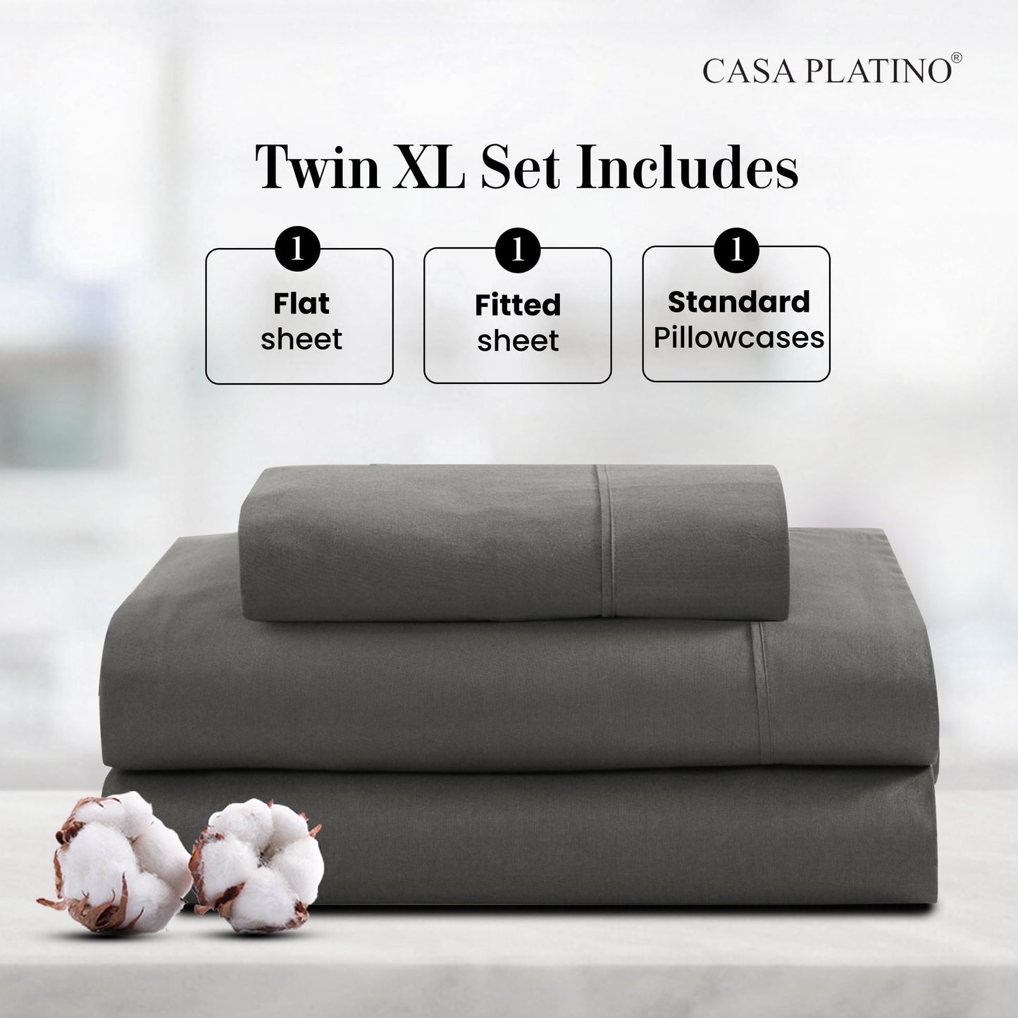 Percale Cotton Sheet Set cp-gallery: color=Charcoal; size=Twin-XL